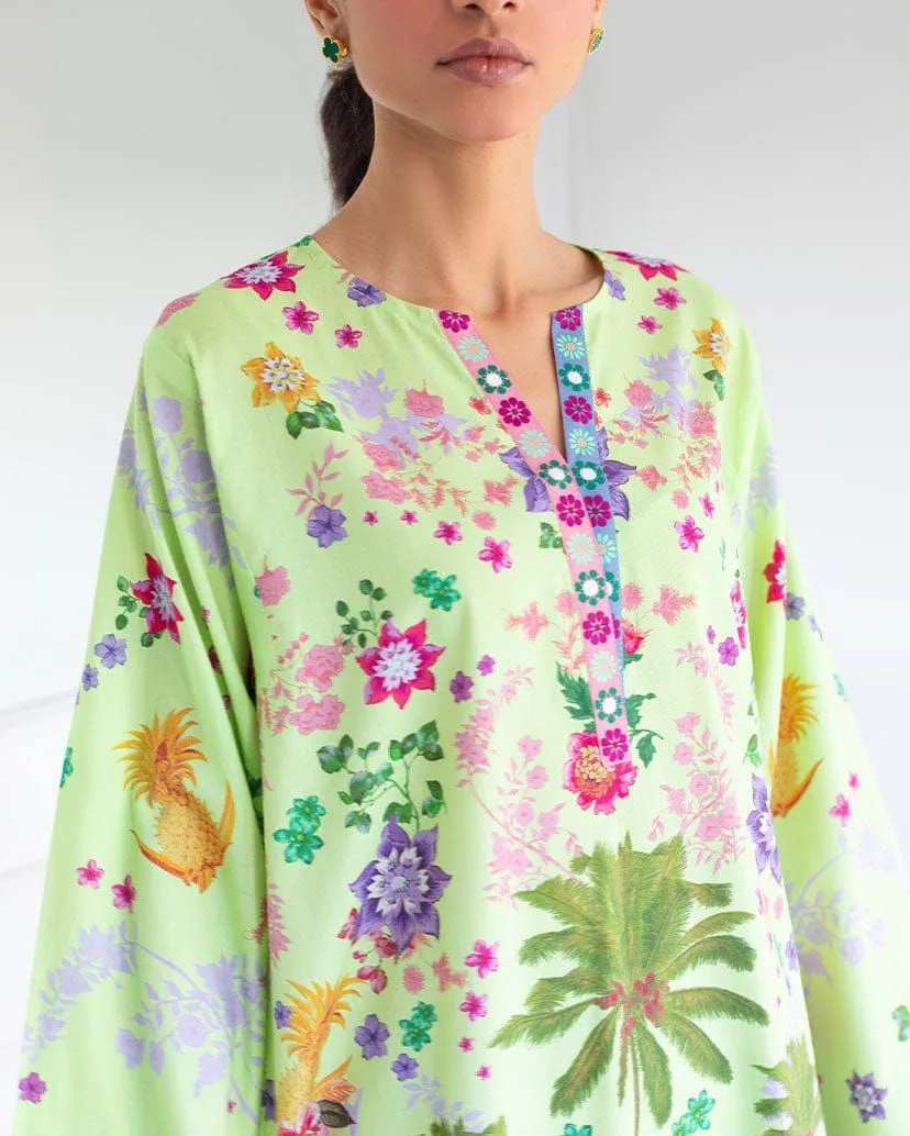 GREEN WITH PURPLE PALM PRINT SUMMER SUIT
