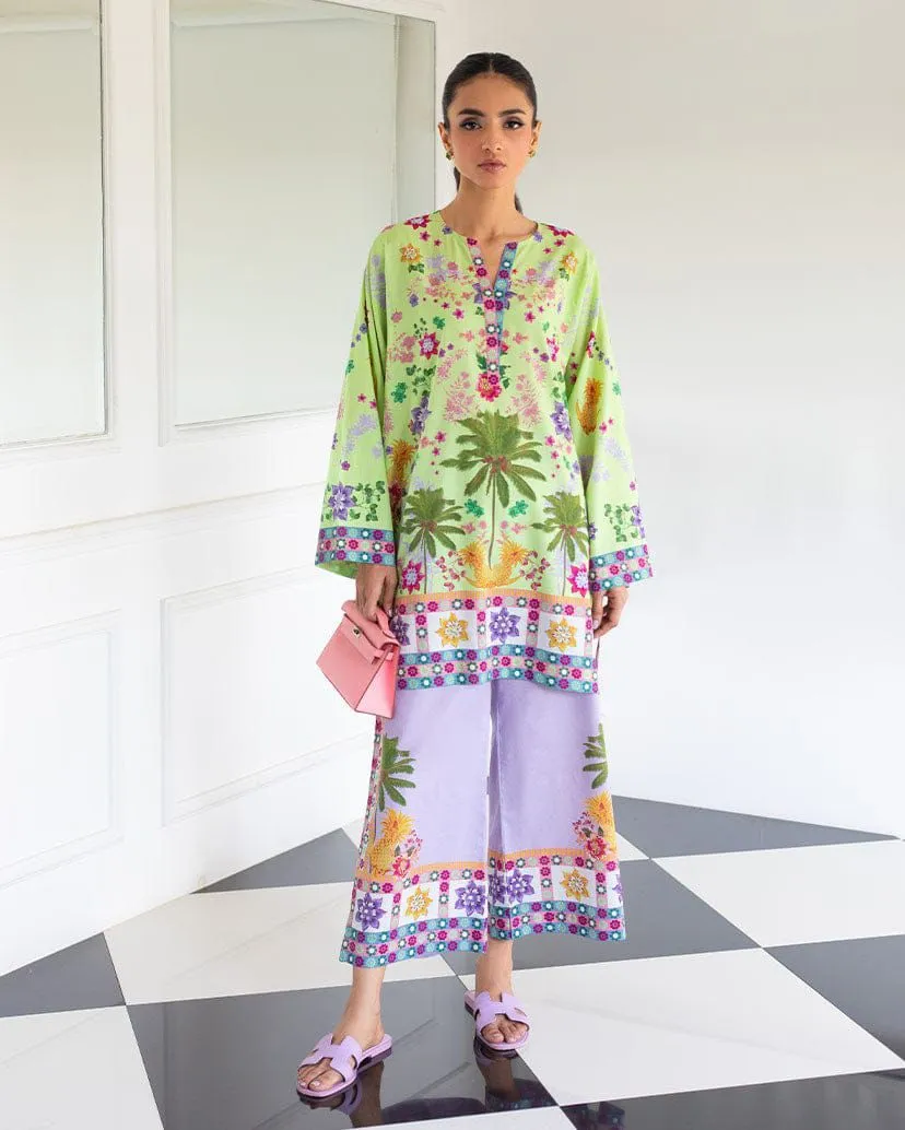 GREEN WITH PURPLE PALM PRINT SUMMER SUIT
