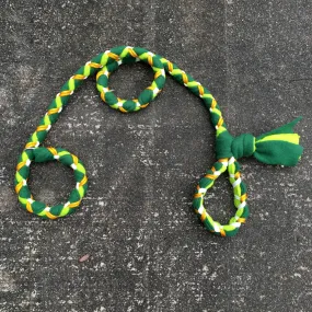 Hand Braided Dog Tug Leash with Slip Collar, Fleece and Paracord for Walking, Agility or Flyball DarkGreen over Lime with Gold and White