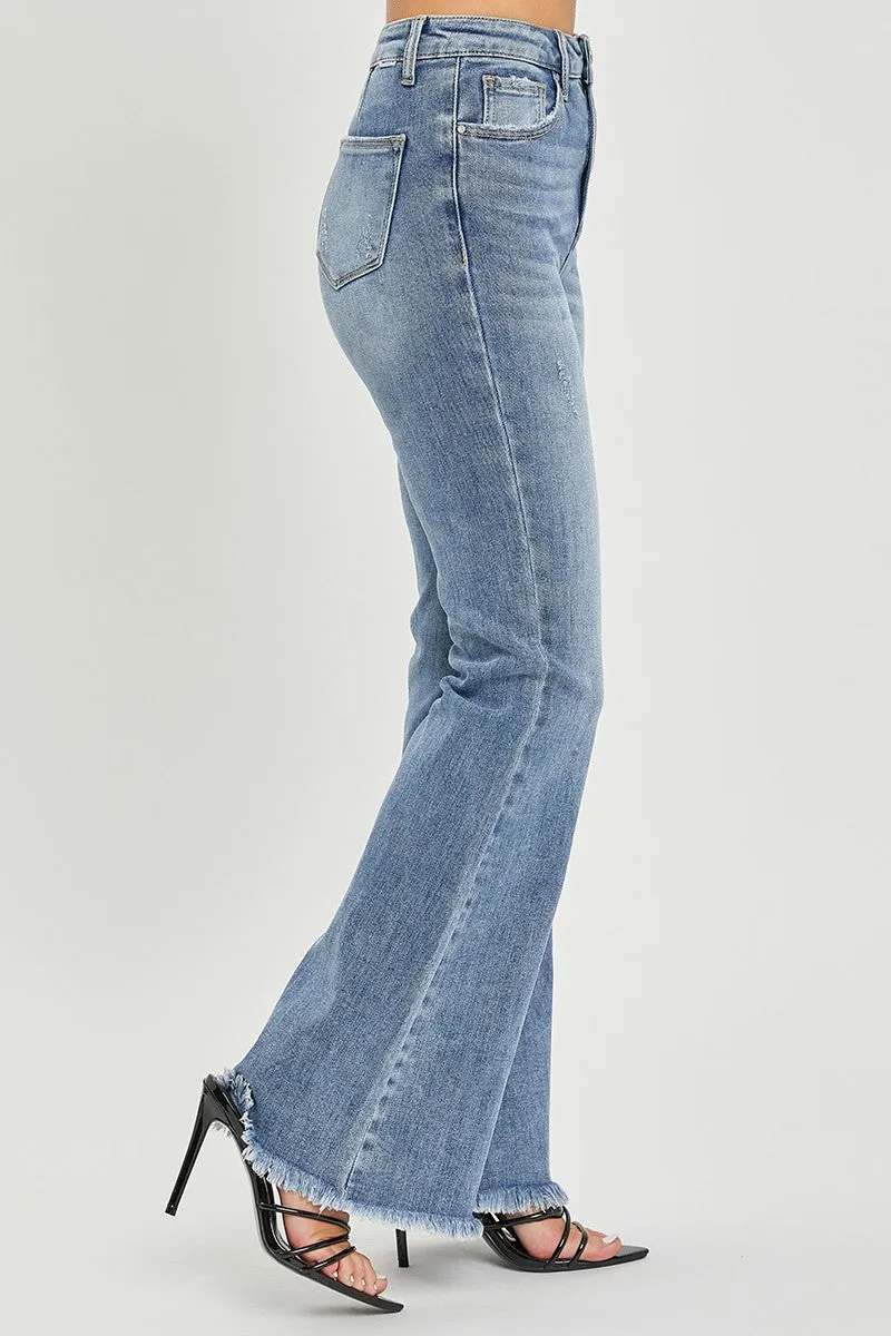 HIGH RISE VINTAGE FRAYED HEM FLRE JEANS