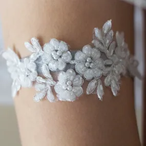 Ivory or Off-White Non-Slip Wedding Garter - The Beaded Jamie