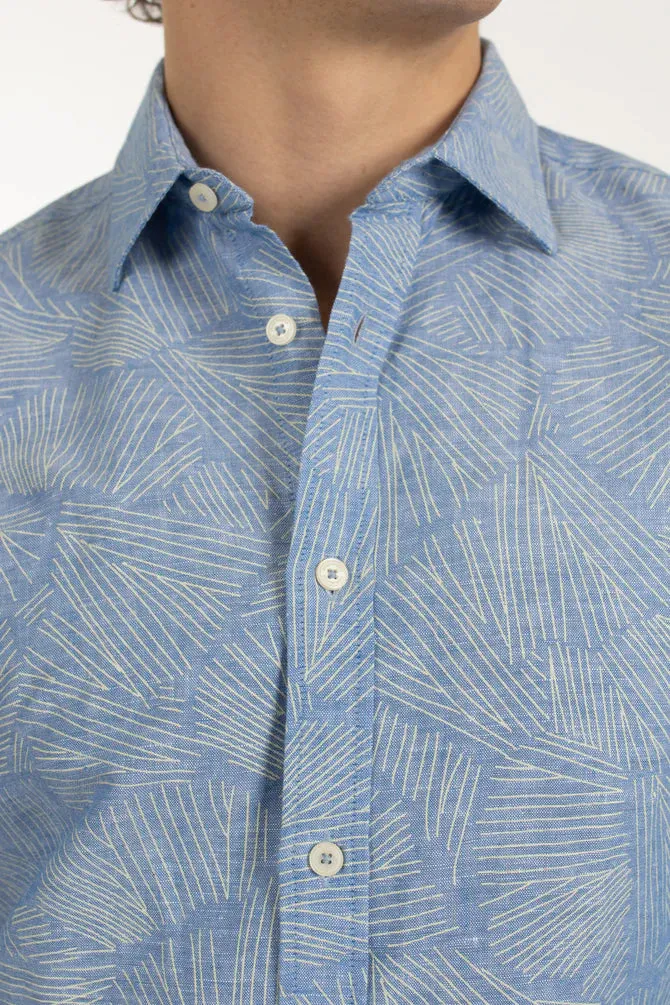 James Harper Blue Lines Cotton Linen LS Shirt
