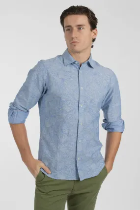 James Harper Blue Lines Cotton Linen LS Shirt