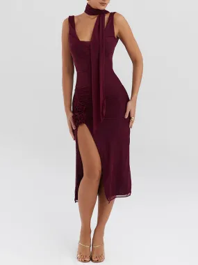 Joanna Flower High Split Sexy Midi Dress
