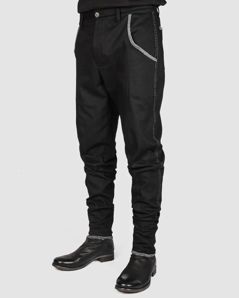 Jon long denim trousers white stitching