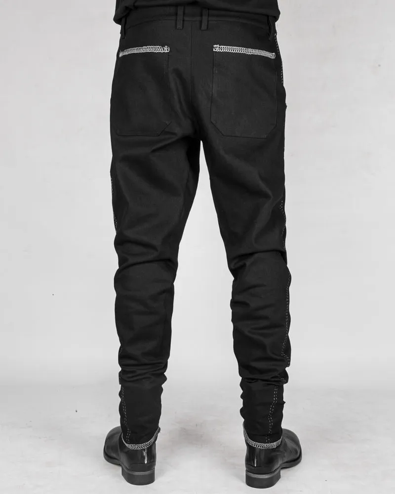 Jon long denim trousers white stitching