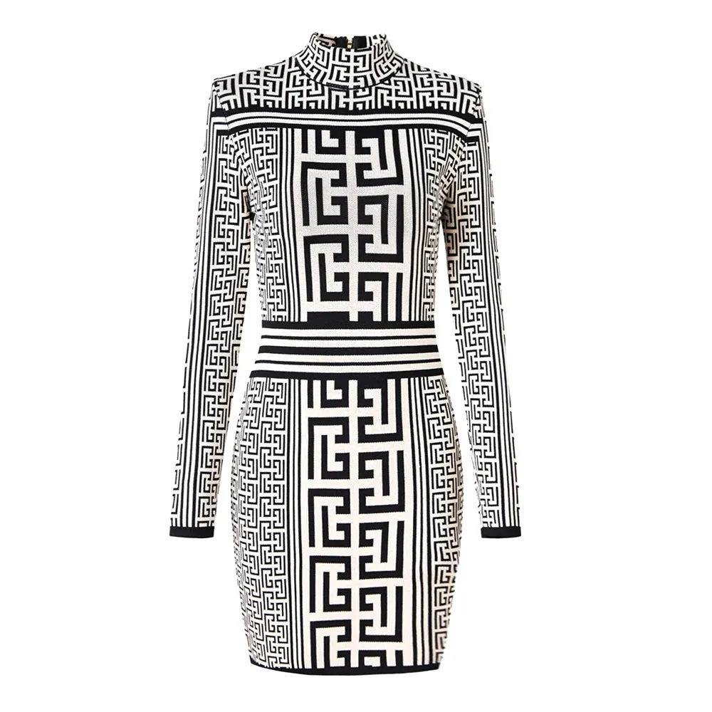 Juliana Vintage Geometrical Knit Mini Dress