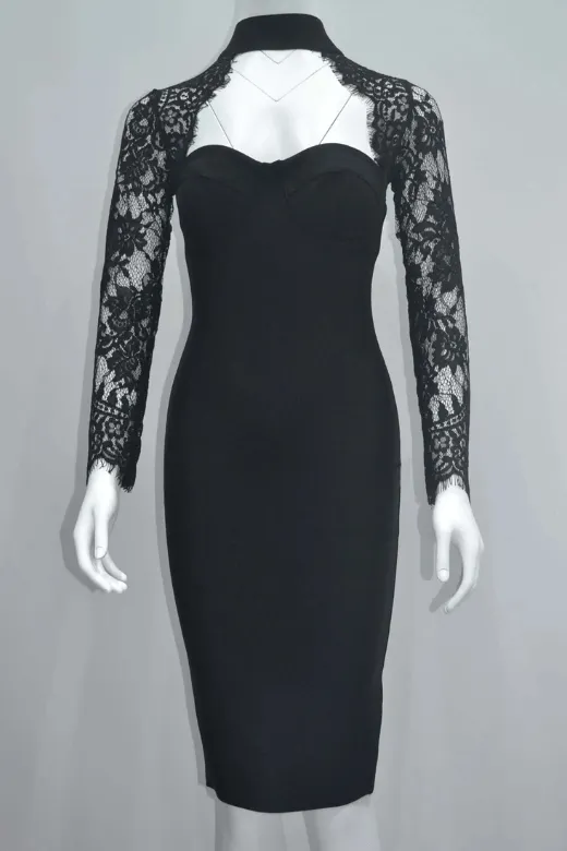 Kailey Long Sleeve Bandage Dress - Classic Black