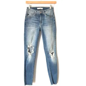 Kancan Light Wash Distressed Raw Hem Skinny Jeans- Size 24 (Inseam 27.5")