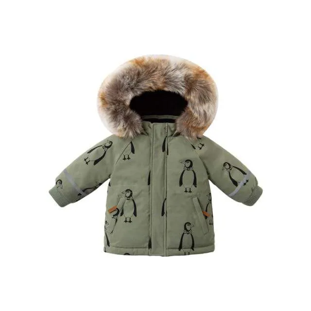 Kids Penguin Print Puffer Jacket