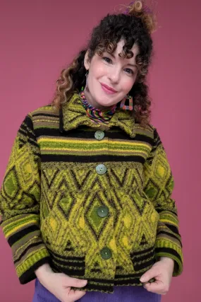 Knitted Box Jacket in Olive Diamond