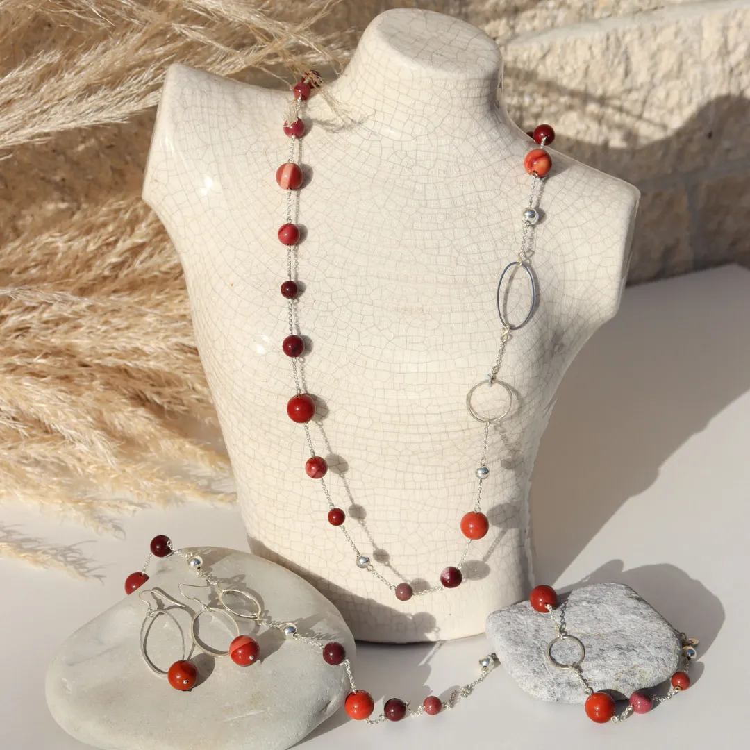 La Pierre Red Mookaite Long Necklace