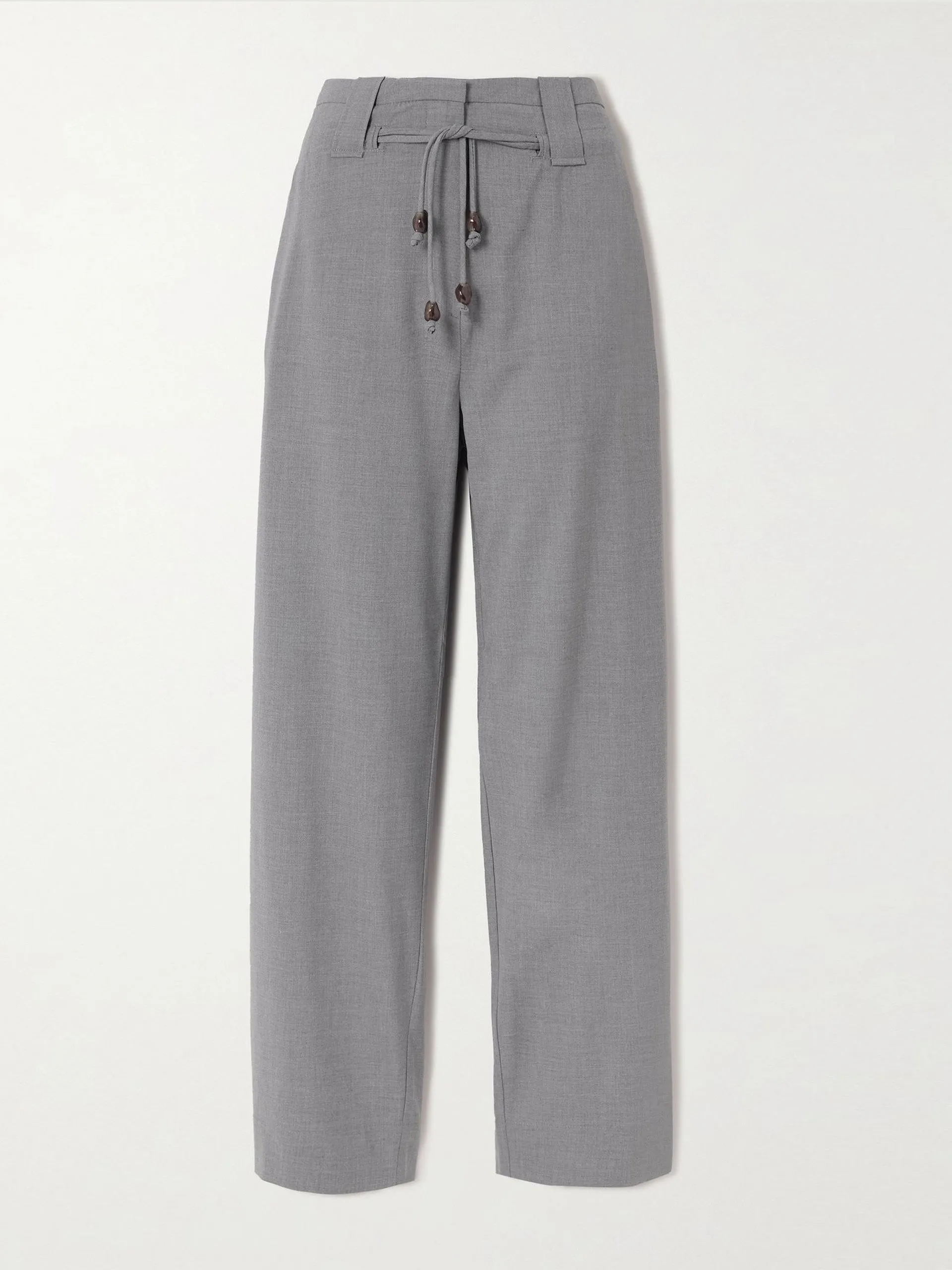 Light-grey bead-embellished high-rise woven pants