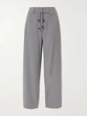 Light-grey bead-embellished high-rise woven pants