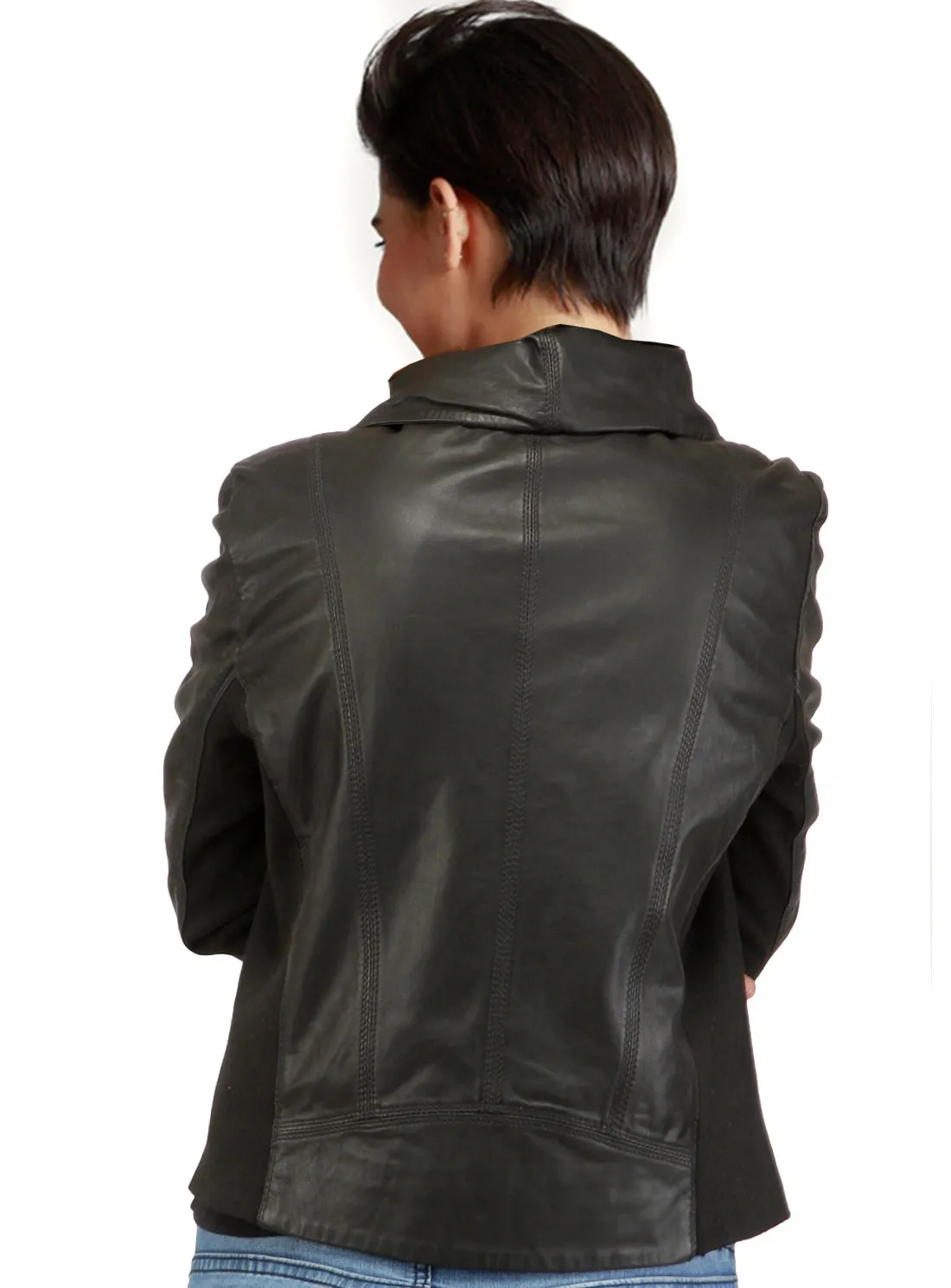 Linda Woman Designer High Collar Leather Jacket