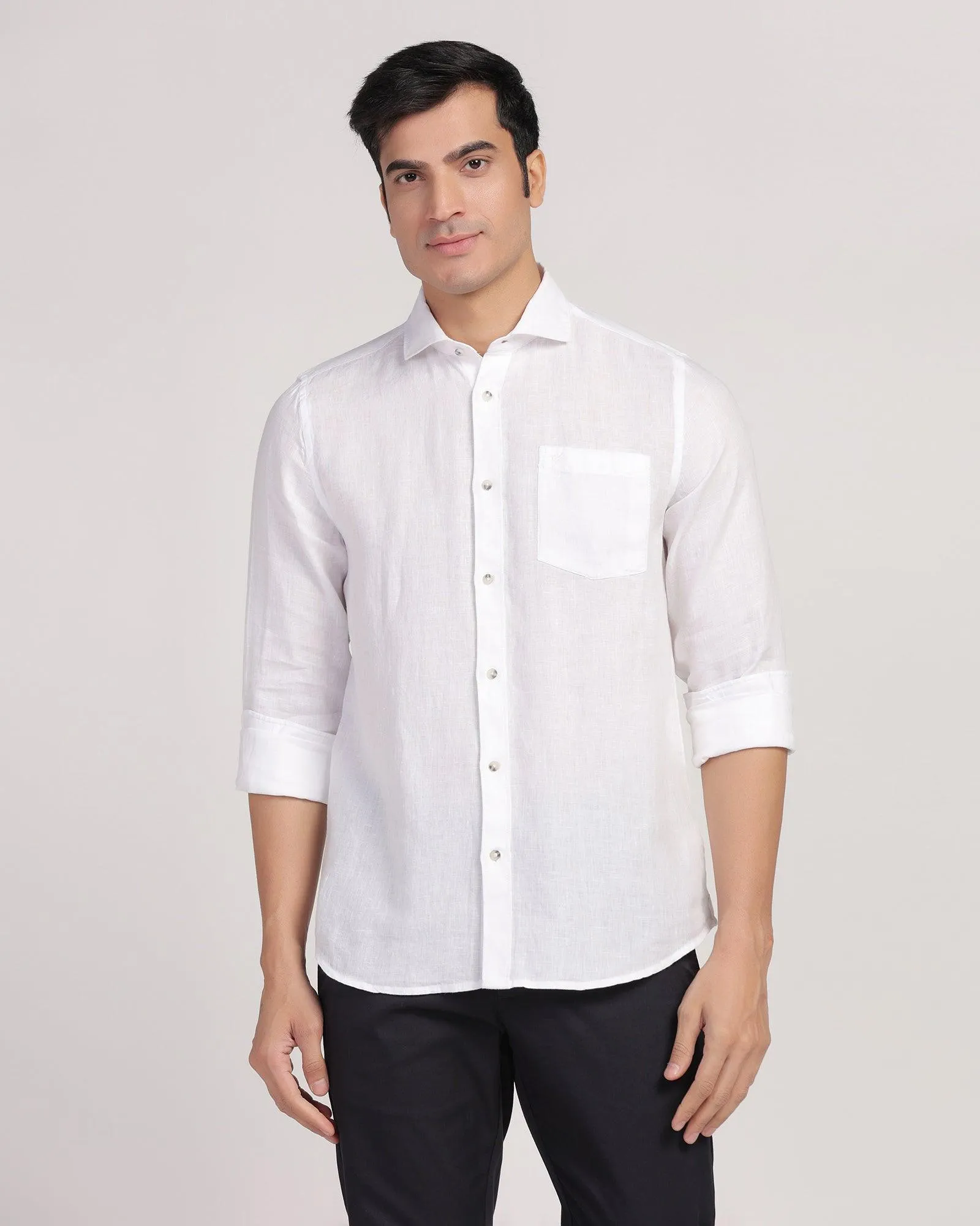Linen Casual White Solid Shirt - Stefan
