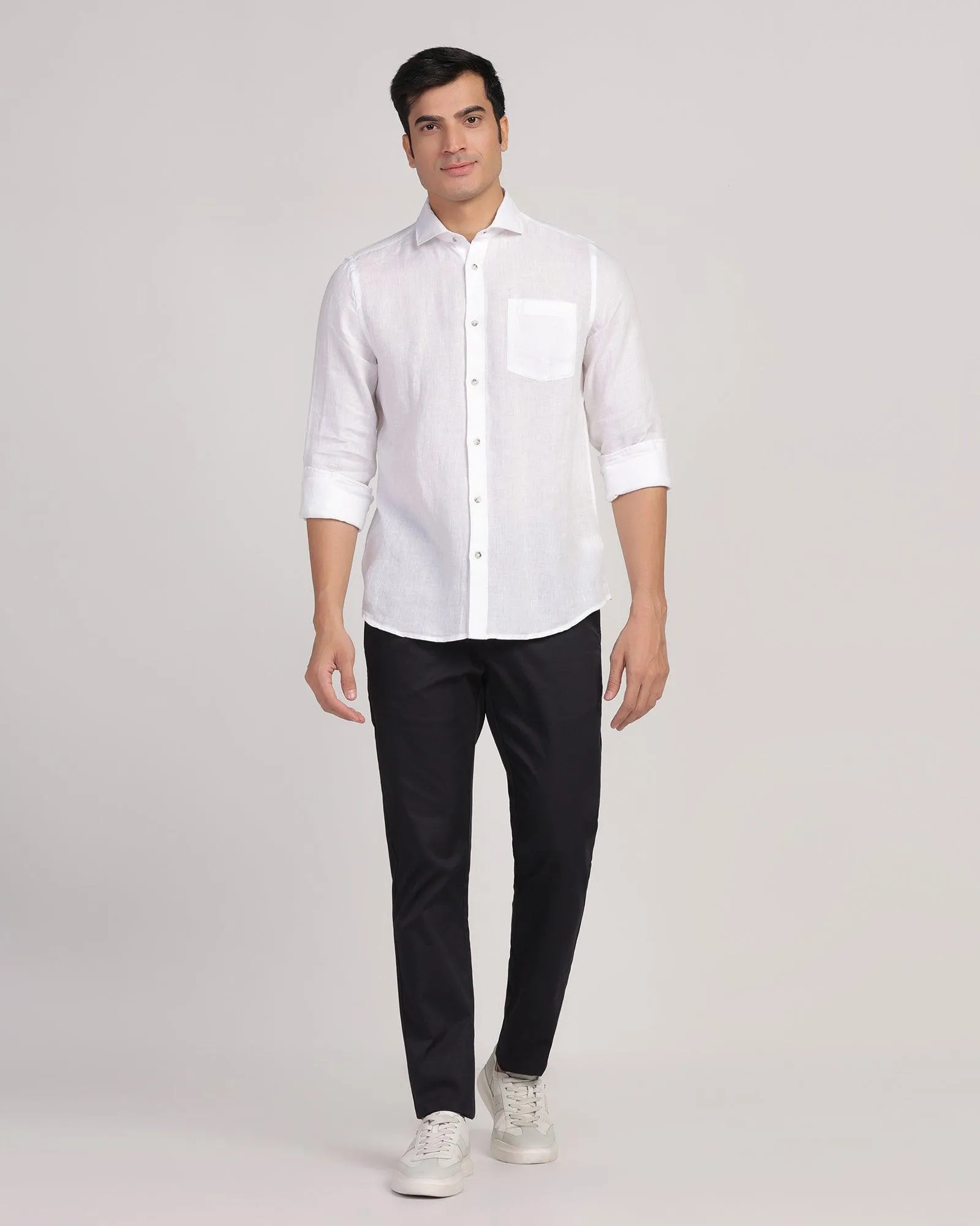 Linen Casual White Solid Shirt - Stefan