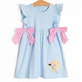 Little Artist Applique Side Tie Dress, Blue