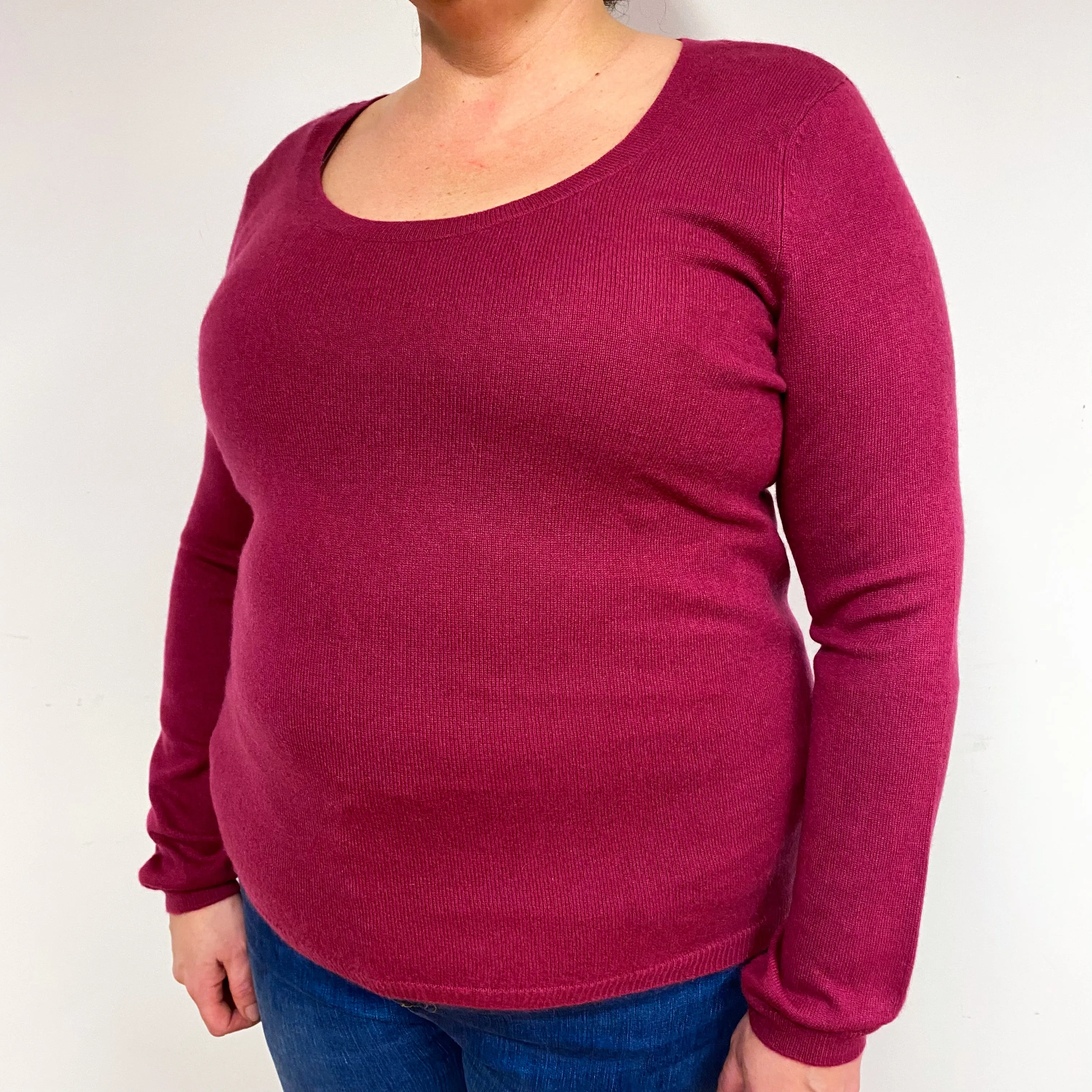 Loganberry Pink Cashmere Scoop Neck Jumper Extra Large