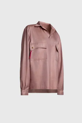 Loose Fit Woven Silk Cinnamon Pink Shirt