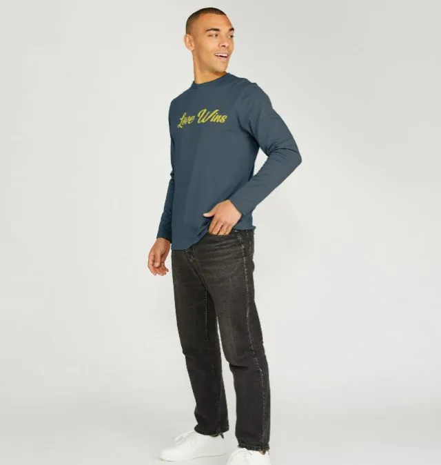 Love Wins Organic Long Sleeve T-shirt, white, Denim Blue, Grey, Black.