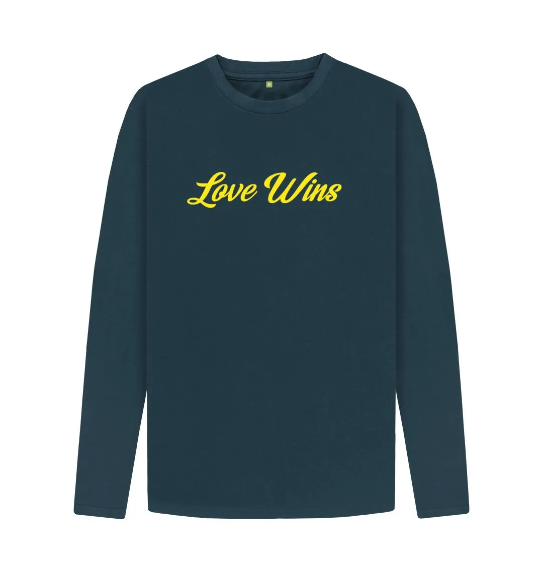 Love Wins Organic Long Sleeve T-shirt, white, Denim Blue, Grey, Black.