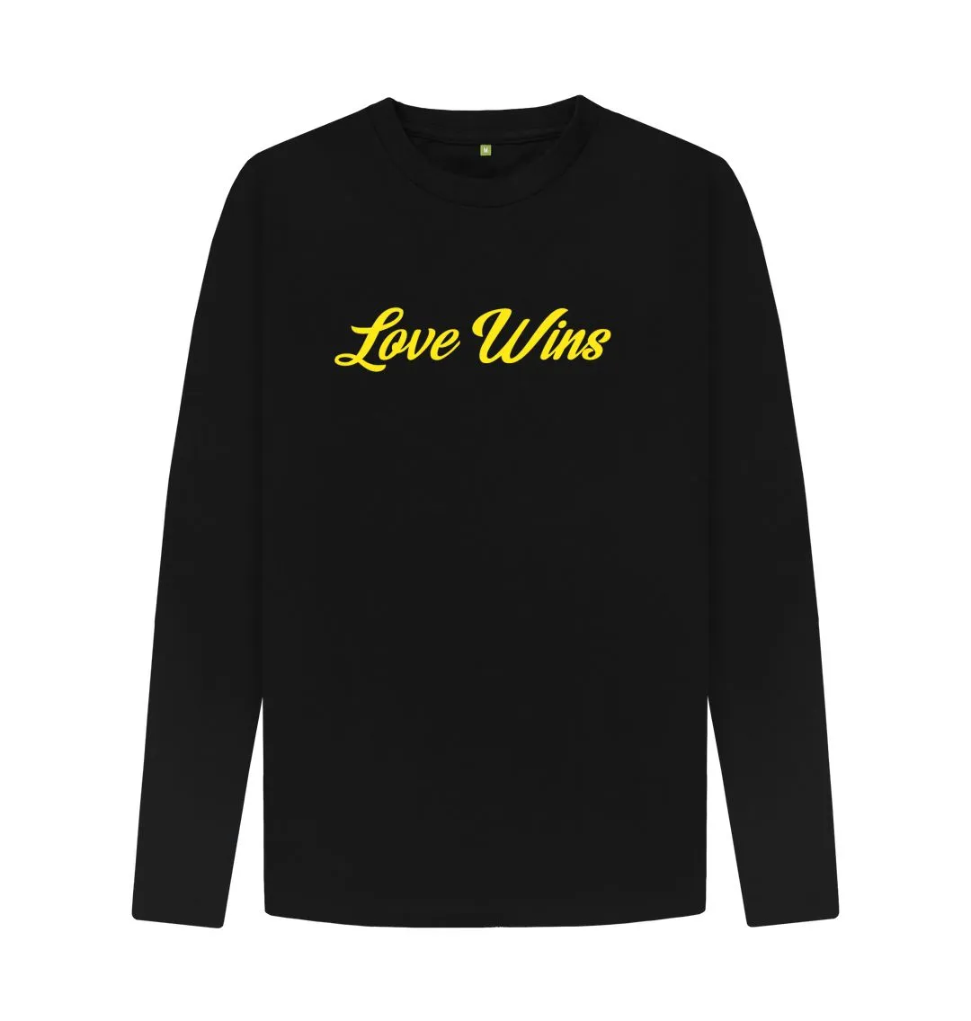 Love Wins Organic Long Sleeve T-shirt, white, Denim Blue, Grey, Black.