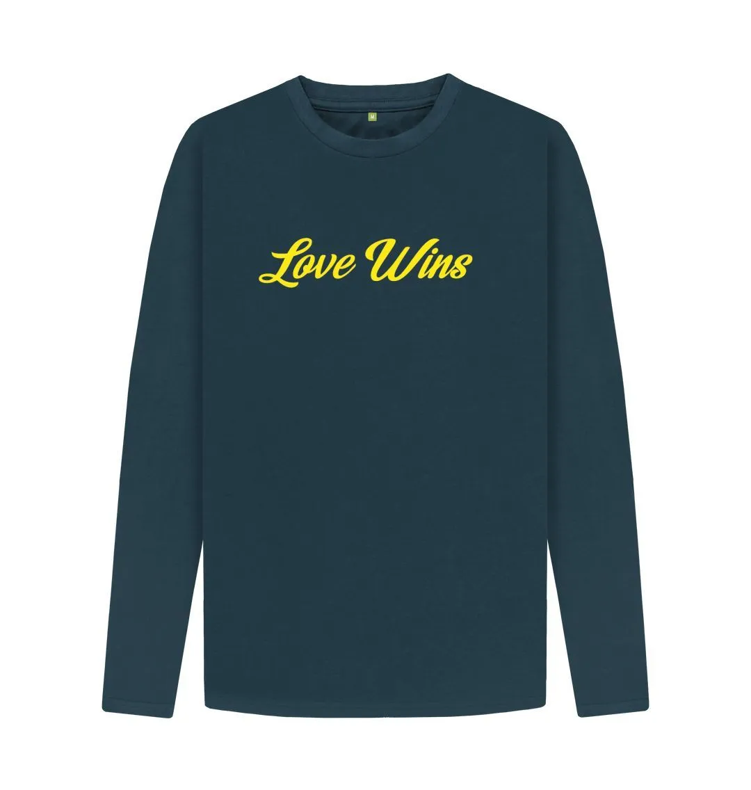 Love Wins Organic Long Sleeve T-shirt, white, Denim Blue, Grey, Black.