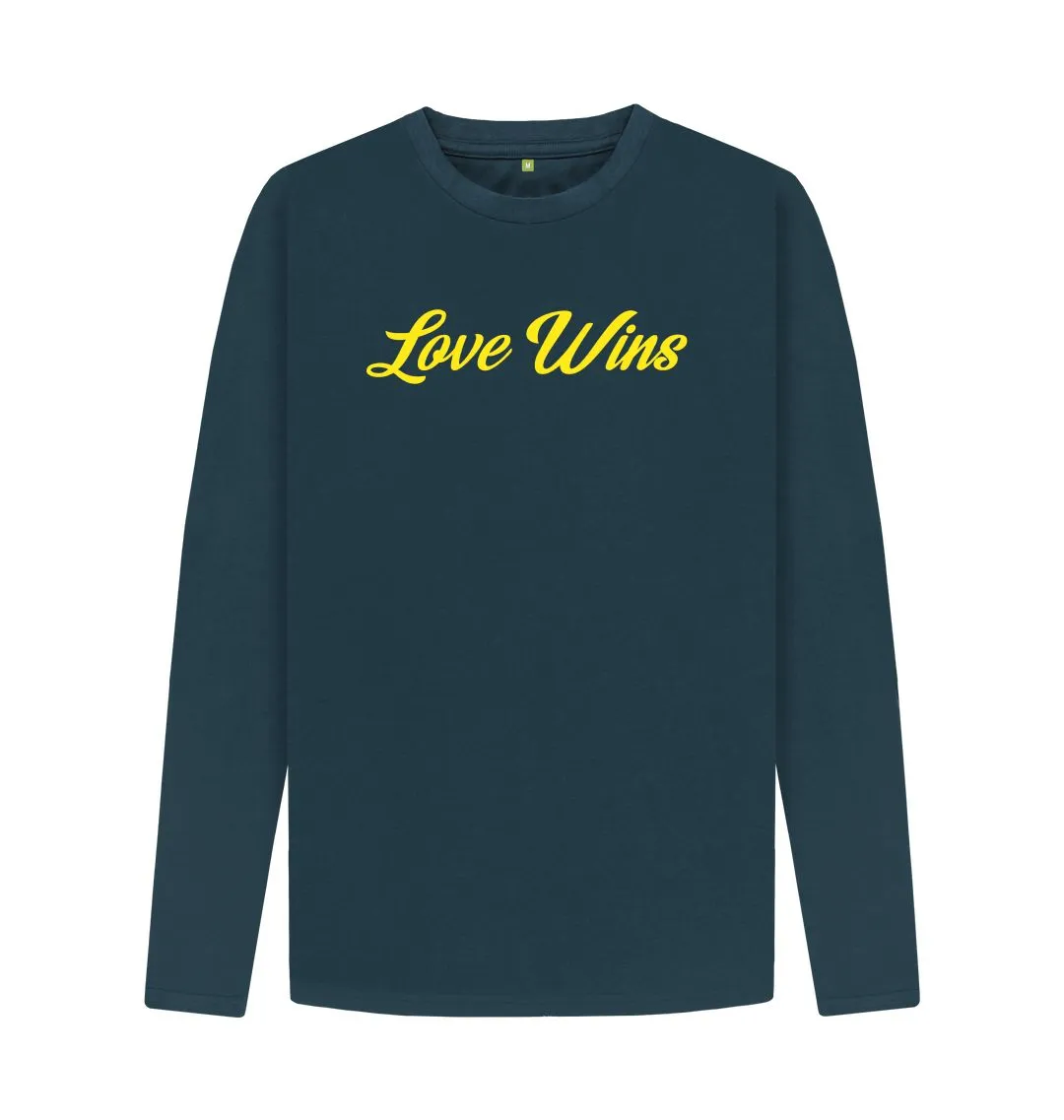 Love Wins Organic Long Sleeve T-shirt, white, Denim Blue, Grey, Black.