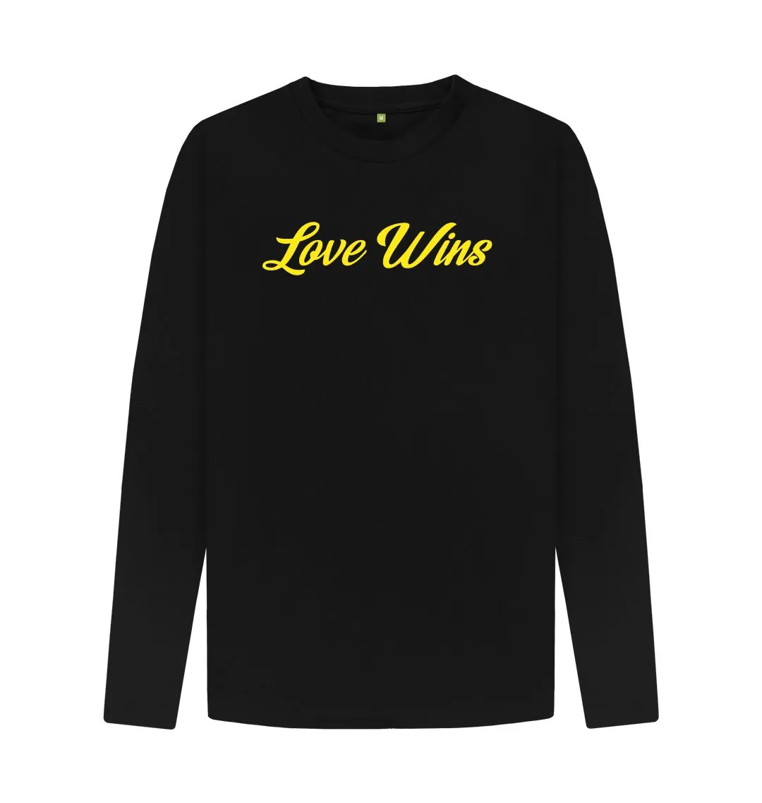 Love Wins Organic Long Sleeve T-shirt, white, Denim Blue, Grey, Black.