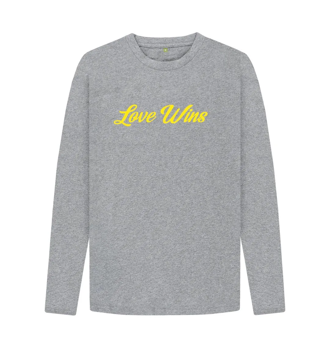 Love Wins Organic Long Sleeve T-shirt, white, Denim Blue, Grey, Black.