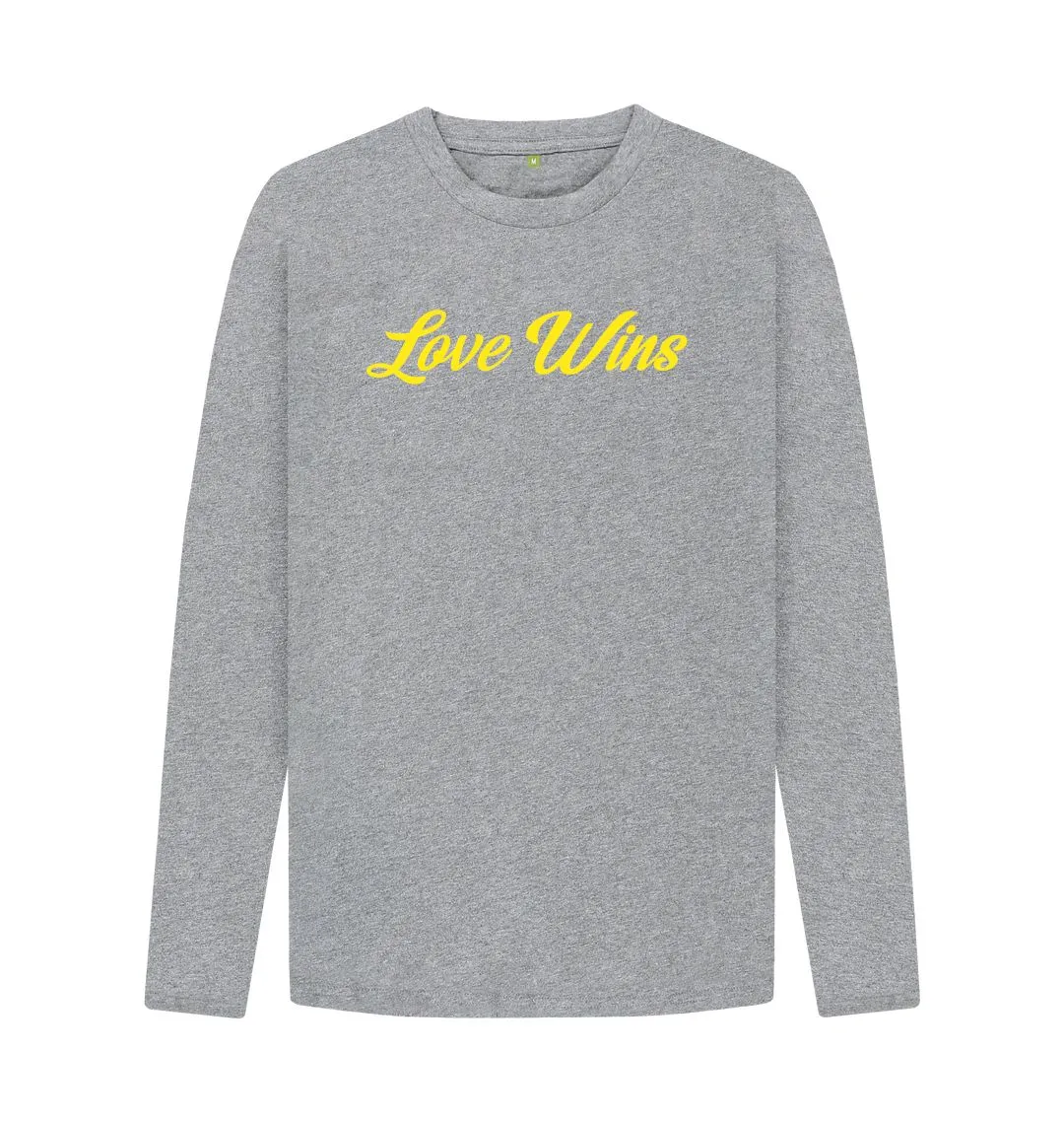 Love Wins Organic Long Sleeve T-shirt, white, Denim Blue, Grey, Black.