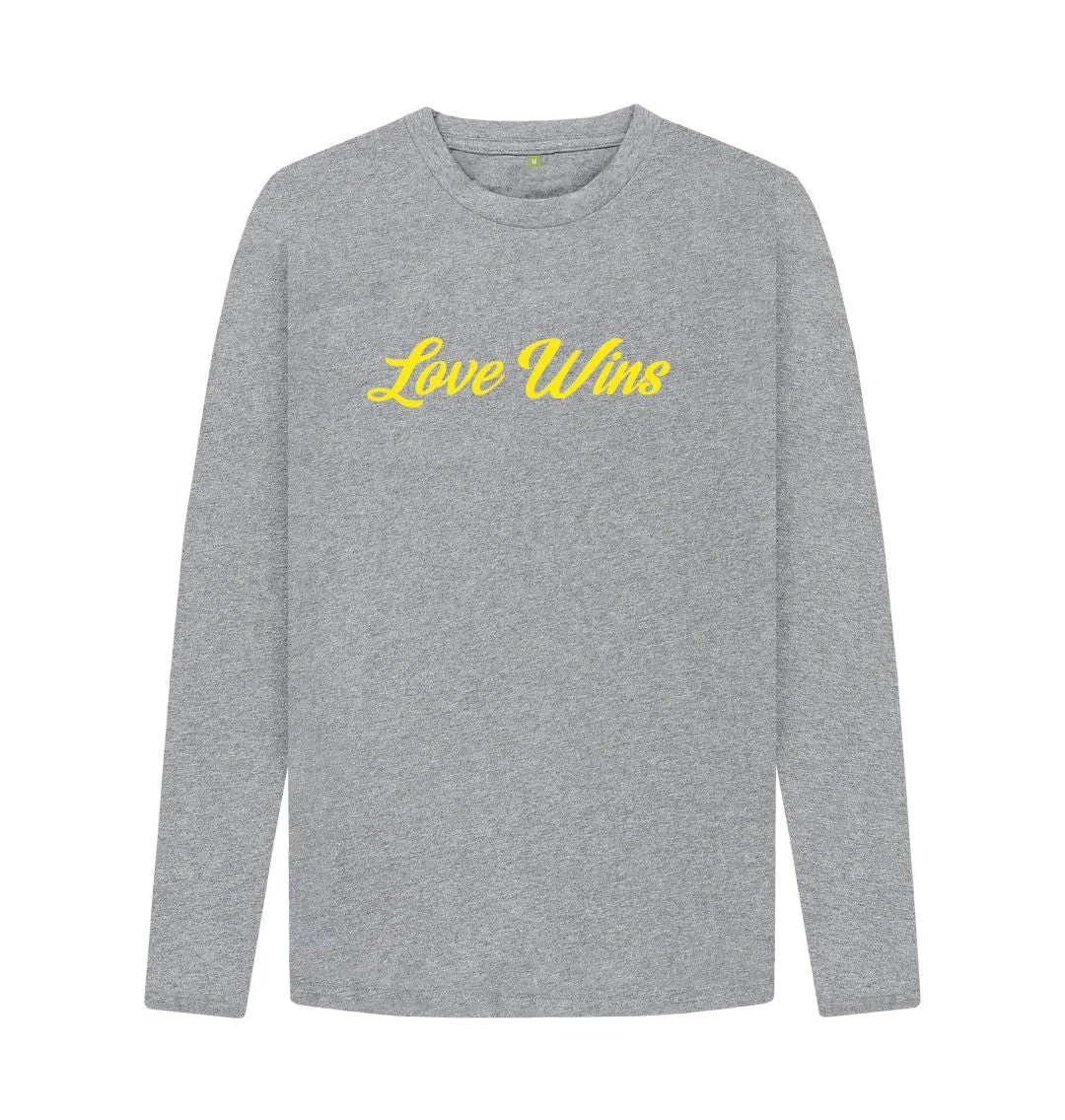 Love Wins Organic Long Sleeve T-shirt, white, Denim Blue, Grey, Black.