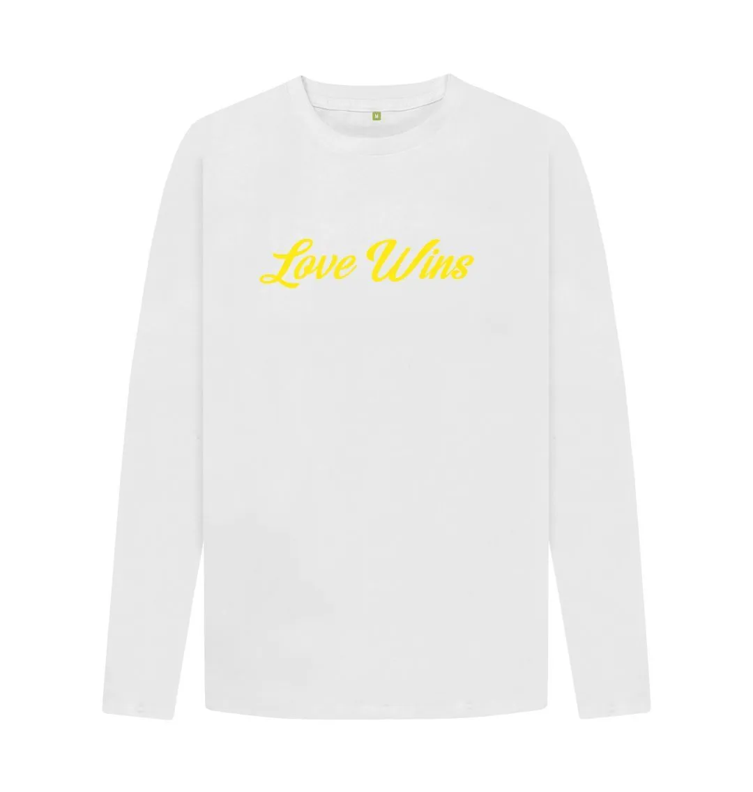 Love Wins Organic Long Sleeve T-shirt, white, Denim Blue, Grey, Black.