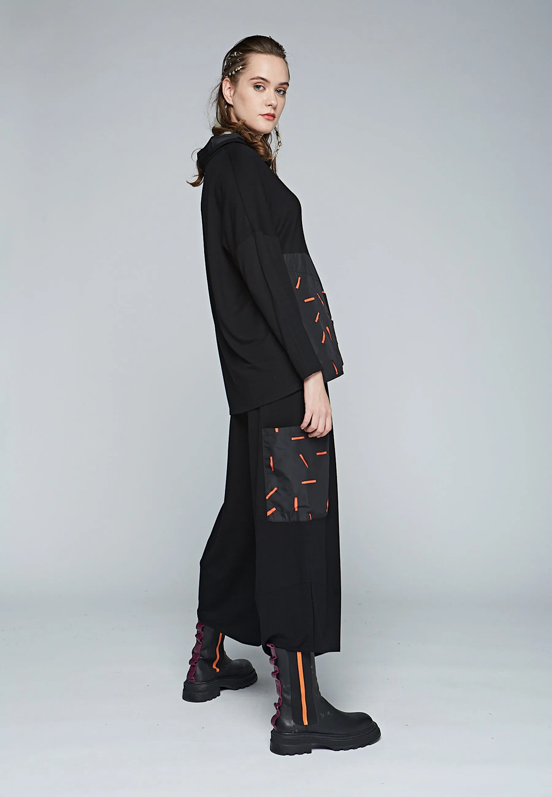 Luukaa Trousers With Pocket- Black/Orange Pocket