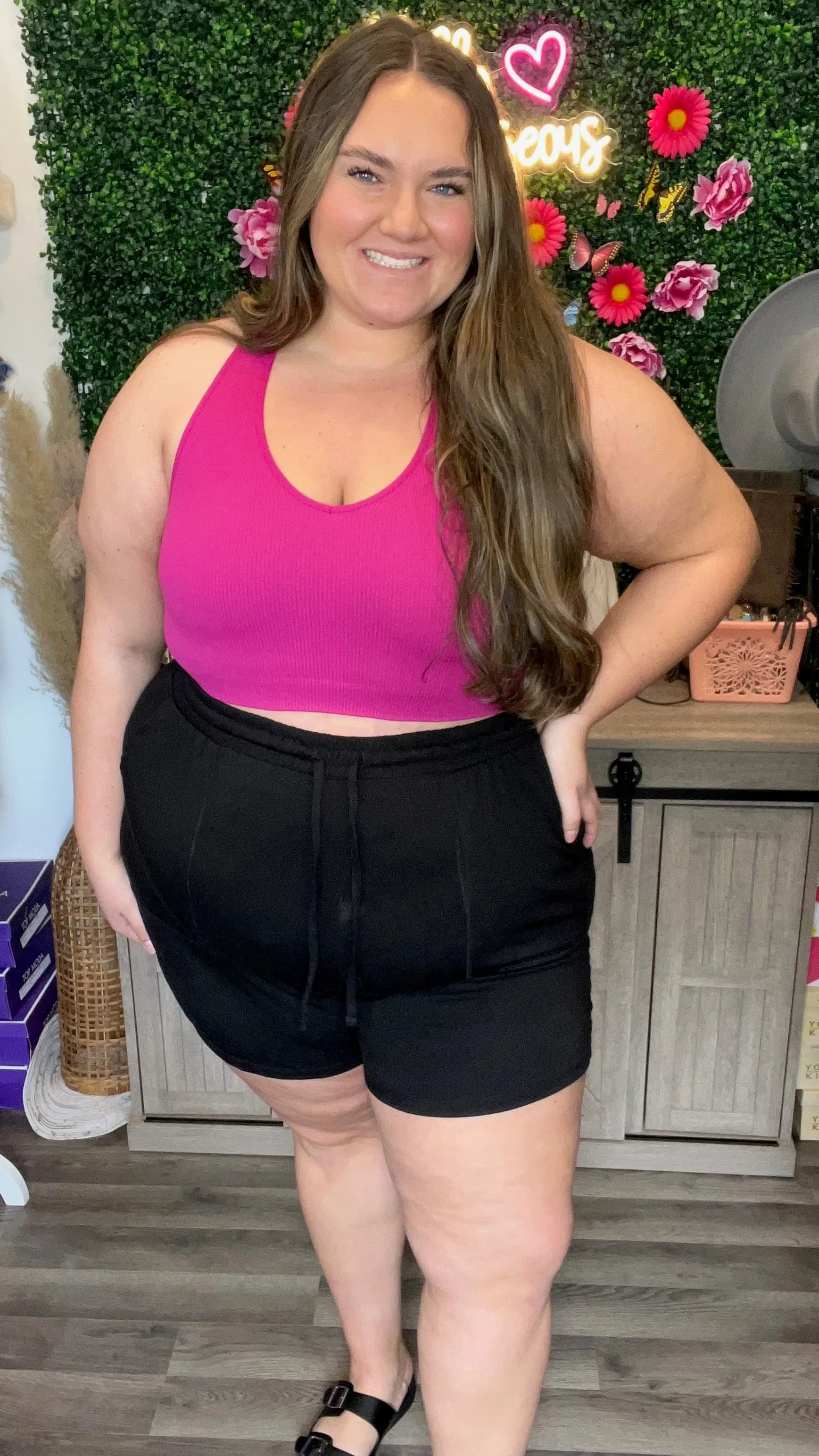 Magenta Curvy Ribbed Cropped Brami