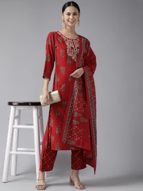 Maroon Embroidered Dupatta Set