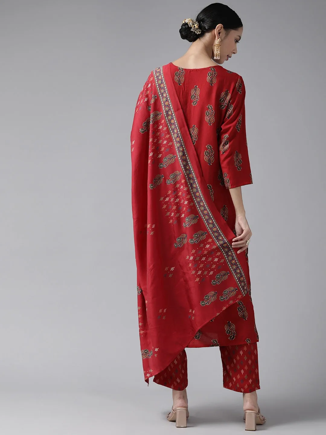Maroon Embroidered Dupatta Set