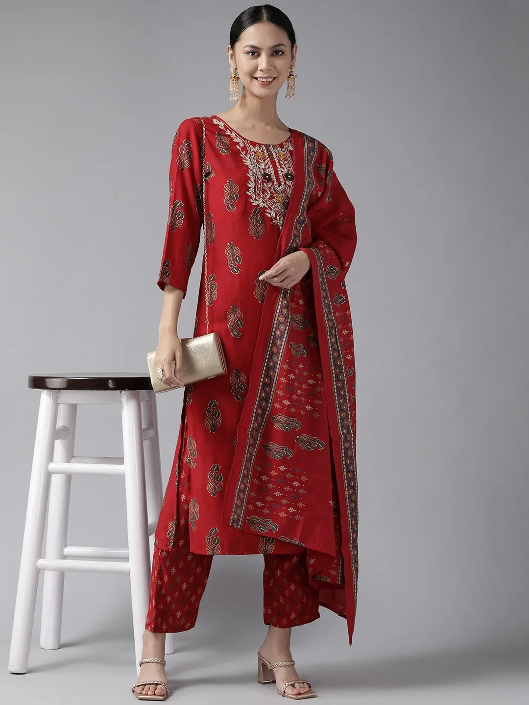 Maroon Embroidered Dupatta Set