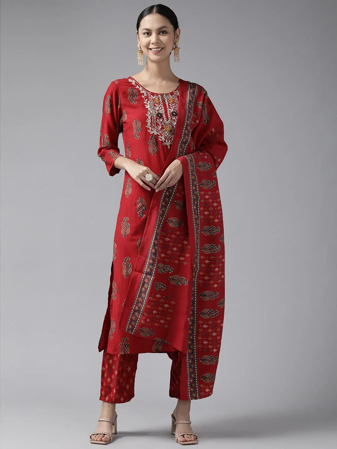 Maroon Embroidered Dupatta Set