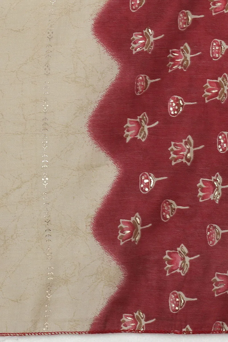 Maroon Silk Blend Embroidered Straight Suit Set