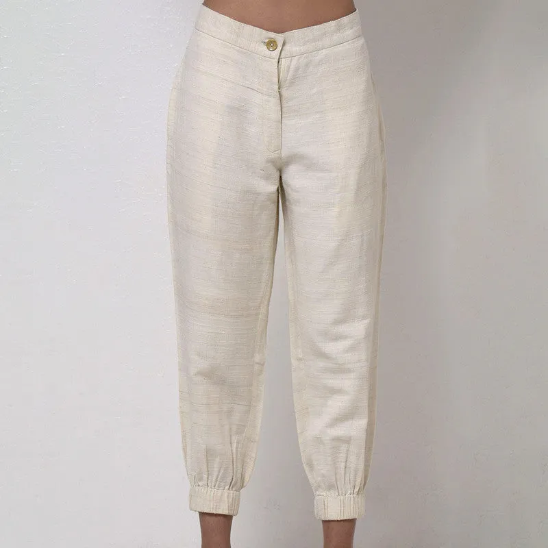 Matka Silk Trouser For Women | Side Pockets | Off White