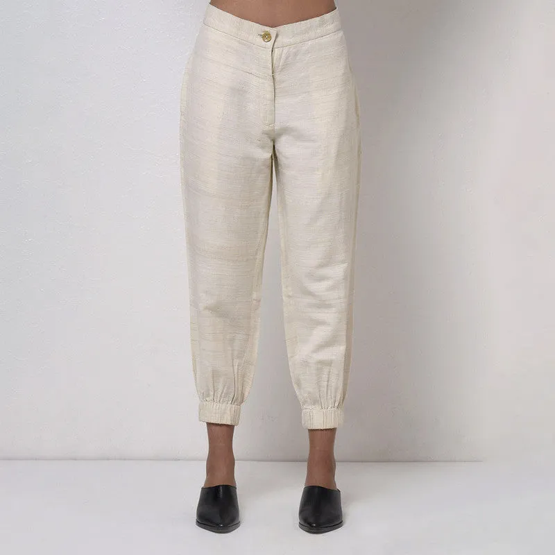 Matka Silk Trouser For Women | Side Pockets | Off White