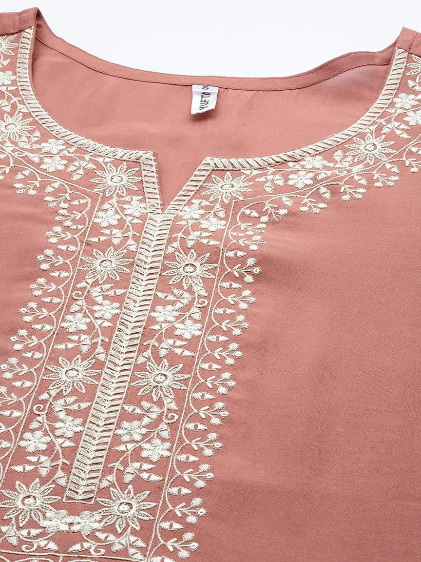 Mauve Floral Embroidered Silk Dupatta Set