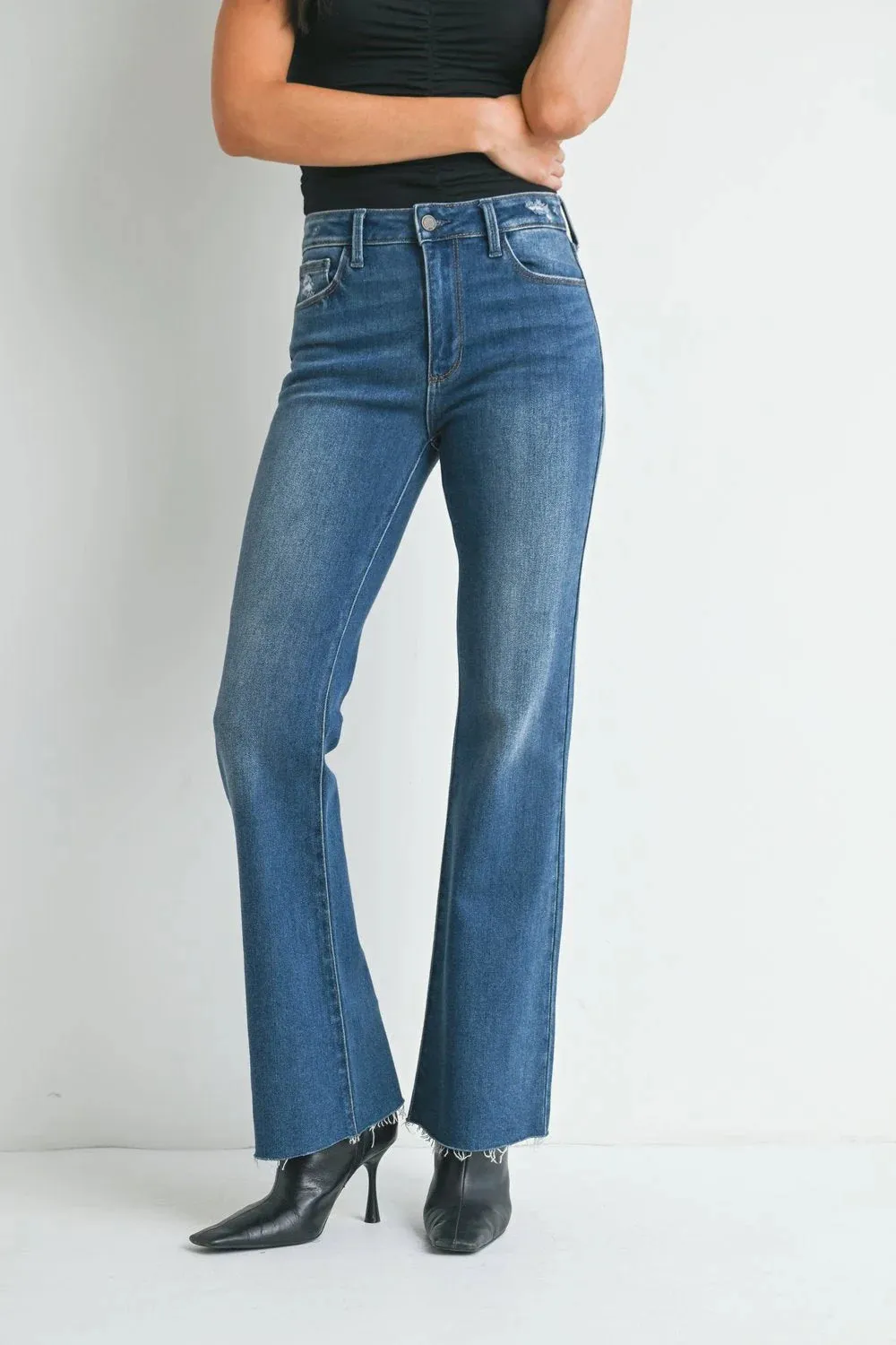 MEDIUM RISE WAIST FLARE DENIM JEANS