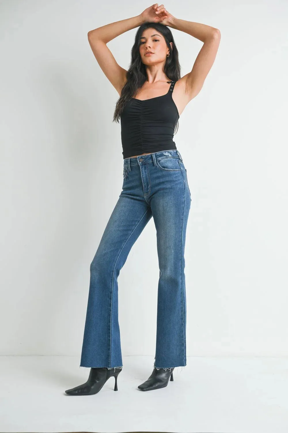 MEDIUM RISE WAIST FLARE DENIM JEANS