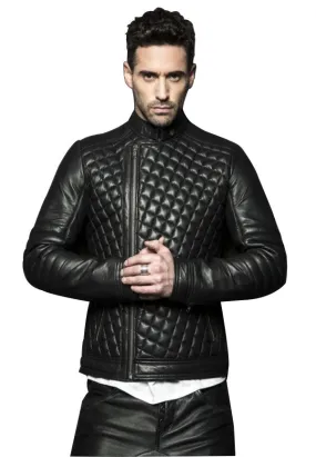 Men's Black Genuine Leather Padded Jacket