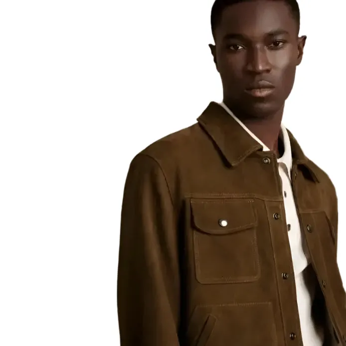 Men's Dark Brown Suede Leather Trucker Jacket – Classic & Stylish