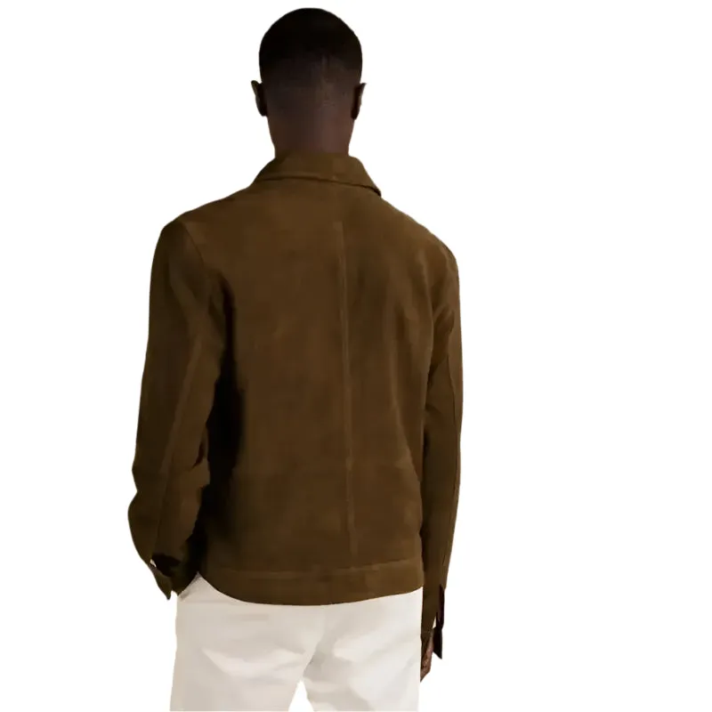 Men's Dark Brown Suede Leather Trucker Jacket – Classic & Stylish