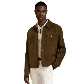 Men's Dark Brown Suede Leather Trucker Jacket – Classic & Stylish